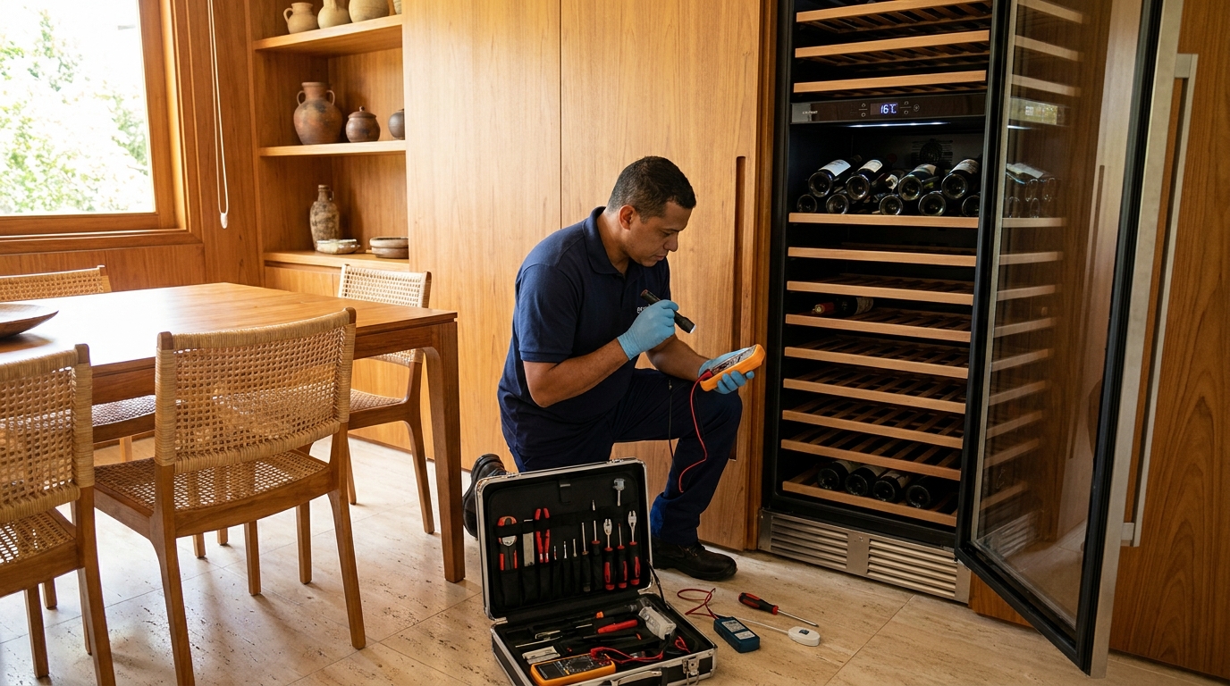 Troca de termostato de adega climatizada em atendimento técnico em Itajaí‑SC